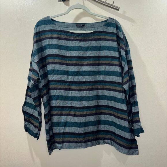 Eileen Fisher Organic Linen Striped Boxy Top – Size XL - Picture 8 of 15